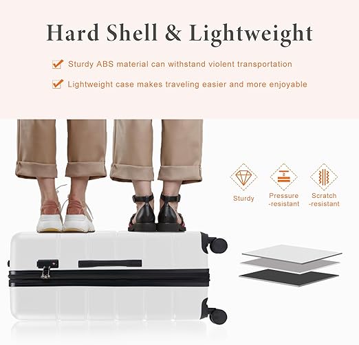 Sweetcrispy Carry on Luggage, Hard Shell ABS Suitcase with Double Spinner Wheels, Lightweight Expandable Rolling Suit Case with TSA Lock, 24 Inch Cream White
