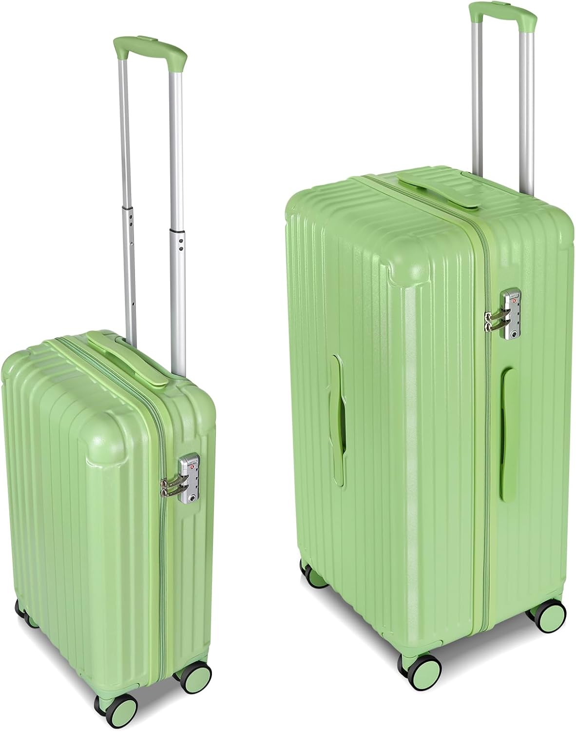 Carry-on 20 Inch and 28 Inch Square Thickened ABS+PC Hard Shell luggage, 2-Piece Suitcase Set with TSA Lock & Dual Zipper Mesh Inner Layer Design, Avocado Green