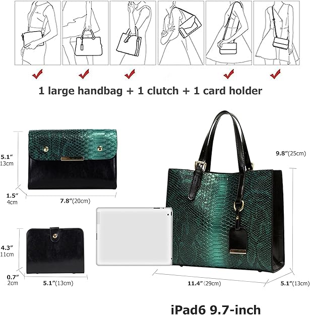 KingTo Women's Crocodile Pattern Satchel Handbags Stylish Tote Handbags crocodile purses for women 3 Pcs Set