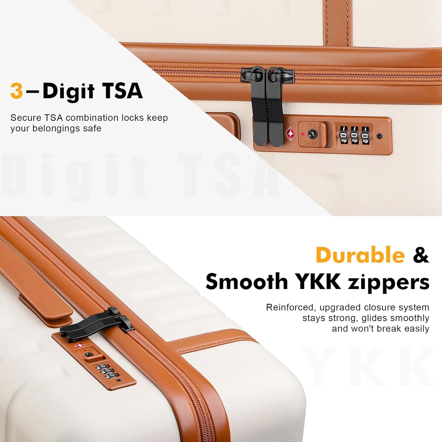 Luggage Sets 3 Piece with Spinner Wheels, Lightweight PC Hardside Suitcase with TSA Lock & YKK Zippers, 20 Inch Carry On Luggage with Travel Bag for Men and Women, Beige