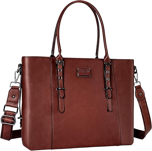 MOSISO PU Leather Laptop Tote Bag for Women, Waterproof Large Capacity Business Work Briefcase Shoulder Laptop Bag