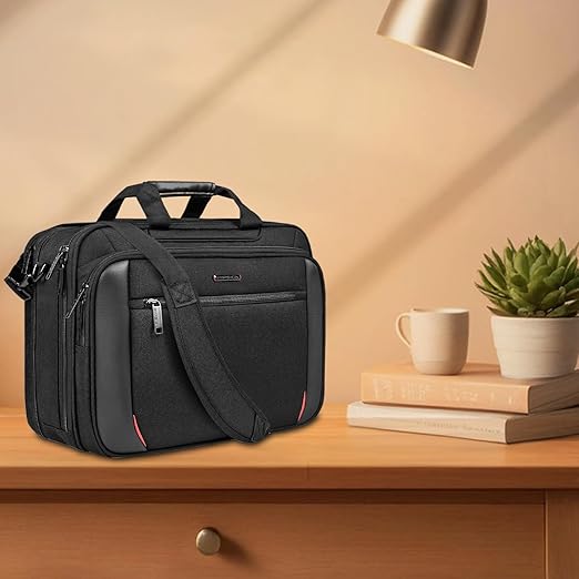 EMPSIGN Laptop Case Briefcase, 17.3 Inch Laptop Bag Expandable Messenger Bag for Men & Women Water Repellent, RFID Blocking Shoulder Bag Canvas Bag for Work, Business Travel