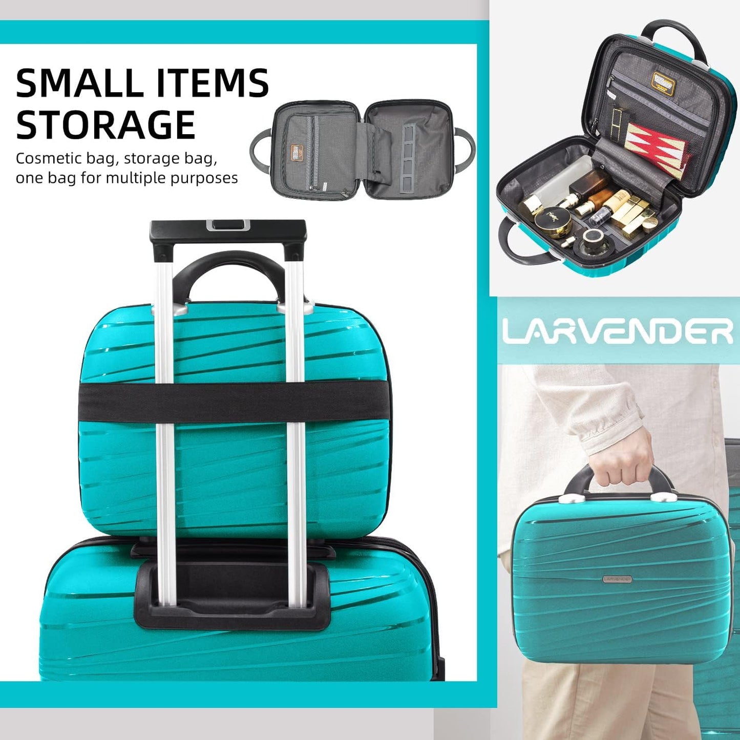 LARVENDER Luggage Sets, Luggage 4 Piece Set, Expandable Luggage Set Clearance Suitcases with Spinner Wheels Luggage with TSA Lock (Aqua Blue)