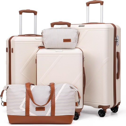 CONCEPTEN Luggage Sets 5 Piece, Suitcases With Wheels, Lightweight Travel Luggage Set With TSA Lock, ABS Hardshell Carry On Suitcase Set, White