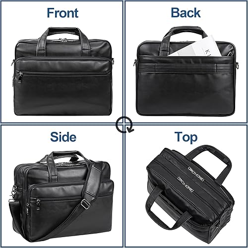 seyfocnia Leather Laptop Bag, Men's 15.6 Inche 17.3 Inche Messenger Briefcase Business Satchel Computer Handbag Shoulder Bag