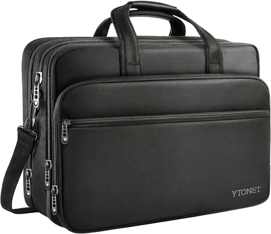 Ytonet Laptop Briefcases for Men, 17 Inch Expandable Briefcase Computer Bags for Laptop for Men, Water Resistant Multi Compartments Men's Work Bag with Luggage Strap for Bussiness Travel, Black