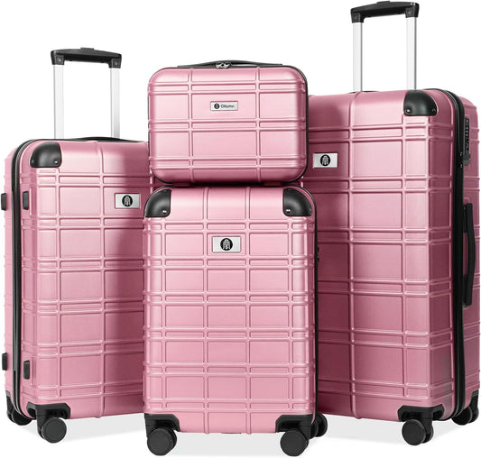 Luggage Sets 4 Piece, ABS PC Lightweight Suitcases with Wheels, Hardshell Luggage Sets Suitcase set with TSA Lock Pink (12in 20in 24in 28in)