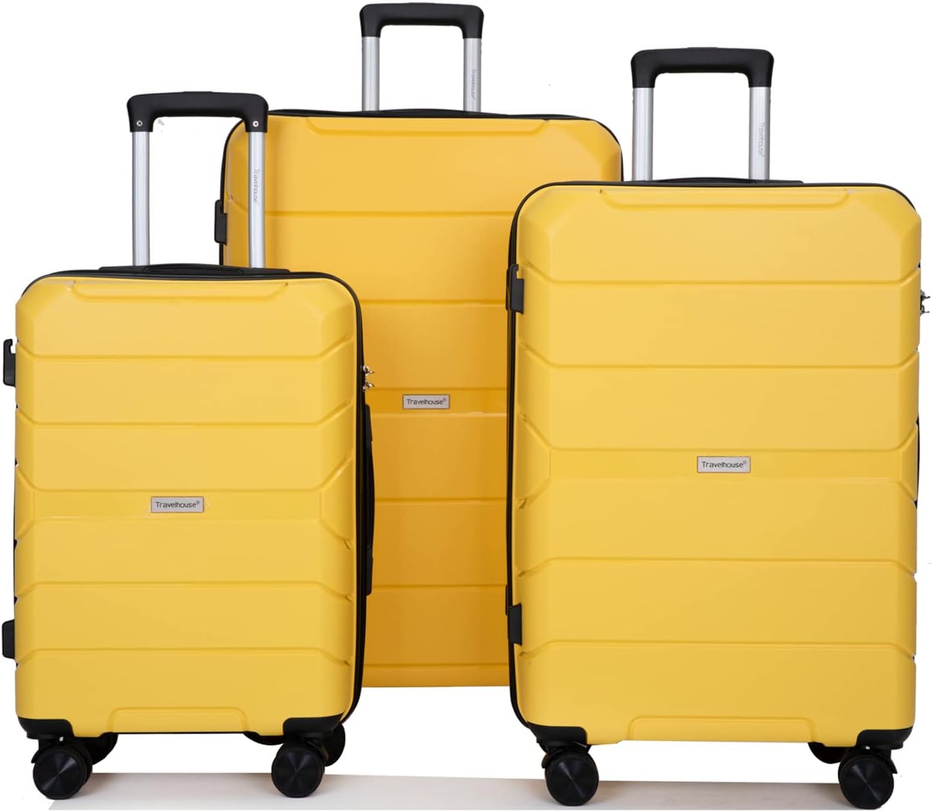 Travelhouse Luggage Sets 3 Piece PP Suitcase Set Hardside Spinner Wheel Luggage Clearance Lightweight TSA Lock for Travel, Business(20/24/28)(Yellow)