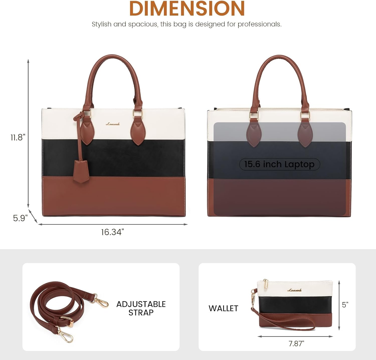 LOVEVOOK Laptop Tote Bag for Women, 15.6 Inch Work Bags, Waterproof Computer Bags with Clutch Purse, Large Capacity Messenger Bag for Teacher College Business Office