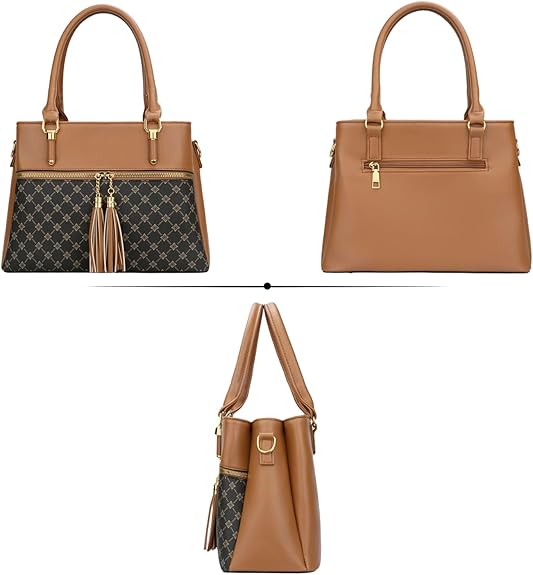 KKXIU Women Satchel Bags Handle Shoulder Handbags and Purses Pockets Zipper Leather Crossbody Bags