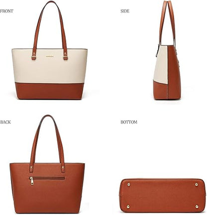 Women Fashion Synthetic Leather Handbags Tote Bag Shoulder Bag Top Handle Satchel Purse Set 4pcs