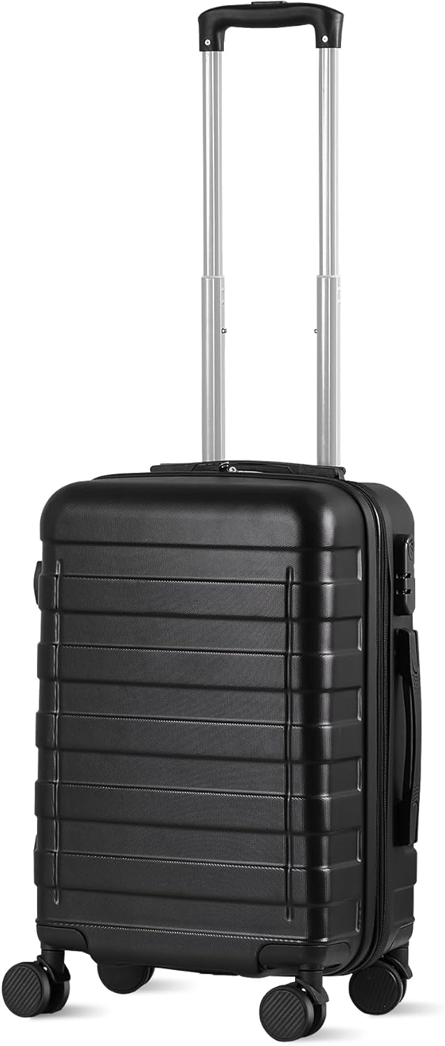 SUPER DEAL 21 Inch Carry On Luggage with Spinner Wheels, Expandable Hardside Suitcase Height Adjustable Durable Rolling Luggage with Porable Handle and Side Feet for Business Trips and Travel, Black
