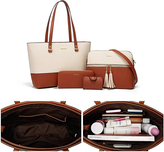 Women Fashion Synthetic Leather Handbags Tote Bag Shoulder Bag Top Handle Satchel Purse Set 4pcs