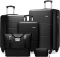 LARVENDER Luggage Sets 5 Piece, Expandable(Only 28in) ABS Suitcase with Duffel Bag 360° Spinner Wheels, Durable Luggage Set Clearance Carry On Suitcase Set For Women Men, Black