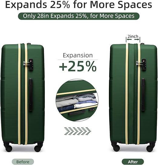 LARVENDER Luggage Sets 5 Piece, Expandable(Only 28in) ABS Suitcase with Duffel Bag 360° Spinner Wheels, Durable Luggage Set Clearance Carry On Suitcase Set For Women Men, Olive Green