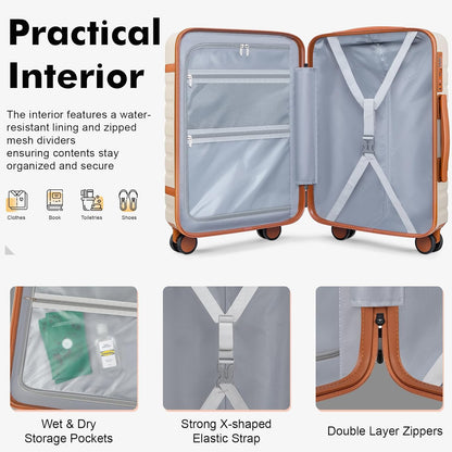 Luggage Sets 3 Piece with Spinner Wheels, Lightweight PC Hardside Suitcase with TSA Lock & YKK Zippers, 20 Inch Carry On Luggage with Travel Bag for Men and Women, Beige