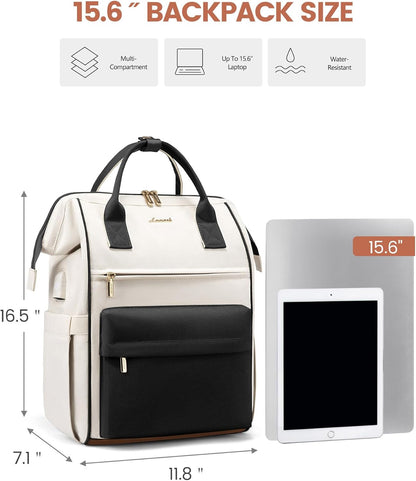 LOVEVOOK Laptop Backpack for Women 15.6 Inch, Travel Backpack with USB Charging Port Large Capacity Laptop Bag, Waterproof Bag for Business College Airline Approved Work Backpack(Black White)