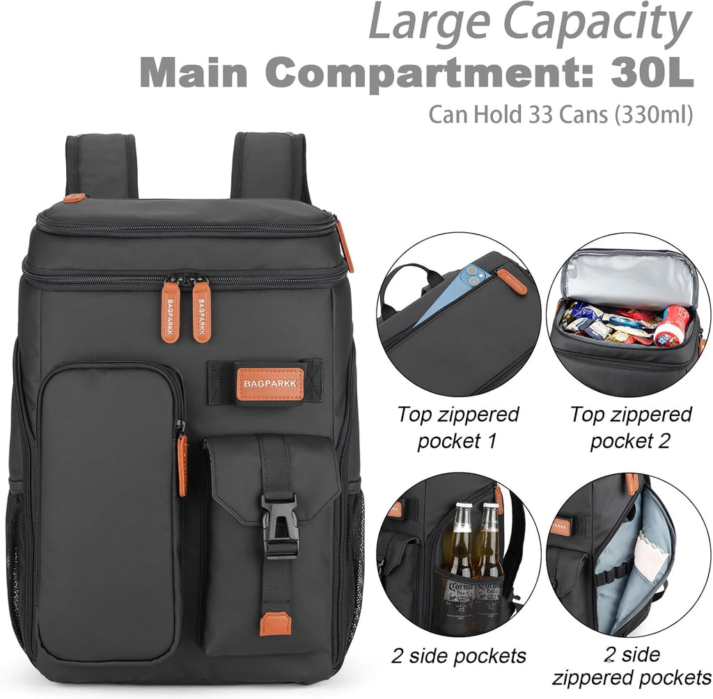 Insulated Cooler Backpack,33 Cans Multifunctional Double Deck Leakproof Cooler Bag with Sternum Strap,Large Capacity Lightweight Travel Camping Beach Backpack