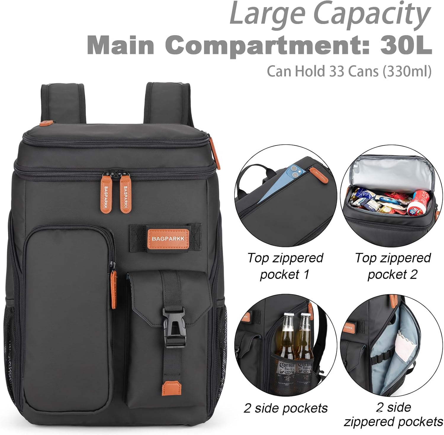 Insulated Cooler Backpack,33 Cans Multifunctional Double Deck Leakproof Cooler Bag with Sternum Strap,Large Capacity Lightweight Travel Camping Beach Backpack