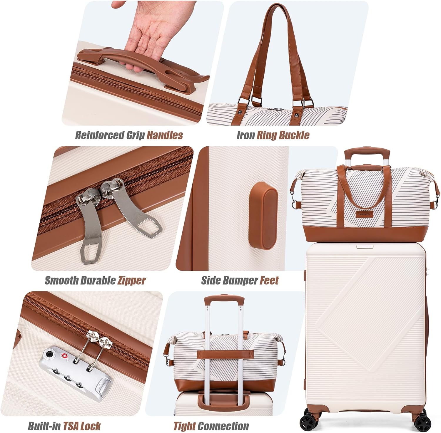 CONCEPTEN Luggage Sets 5 Piece, Suitcases With Wheels, Lightweight Travel Luggage Set With TSA Lock, ABS Hardshell Carry On Suitcase Set, White