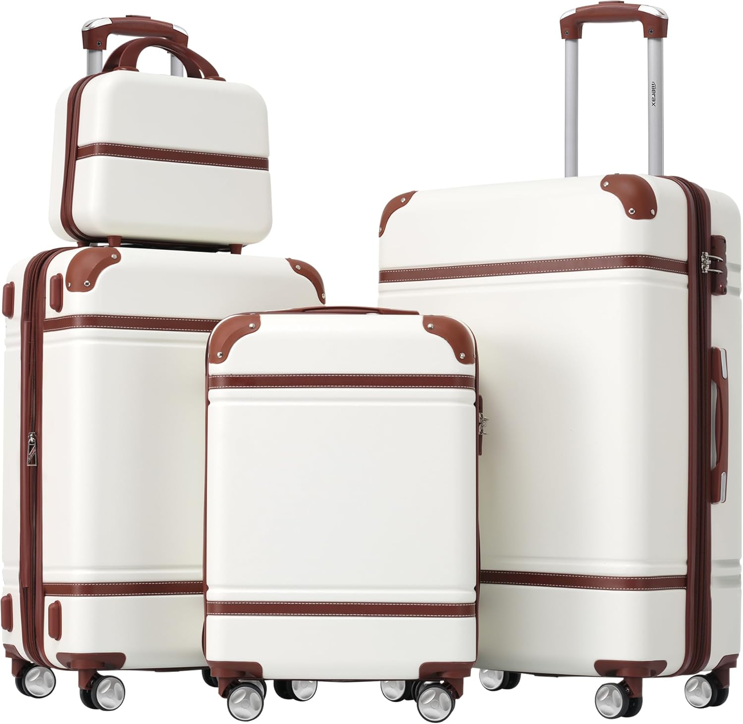 Merax Luggage Set 3 Piece Suitcase Set with Cosmetic Case Expandable Spinner Wheels Vintage Luggage Sets(White,20"+24"+28")