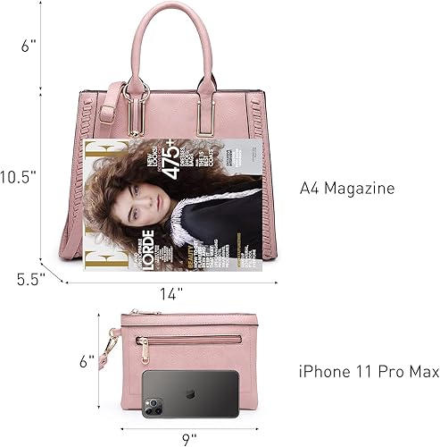 Dasein Purses Handbags for Women Satchel Vegan Leather Shoulder Bags Work Tote for Ladies with Matching Clutch