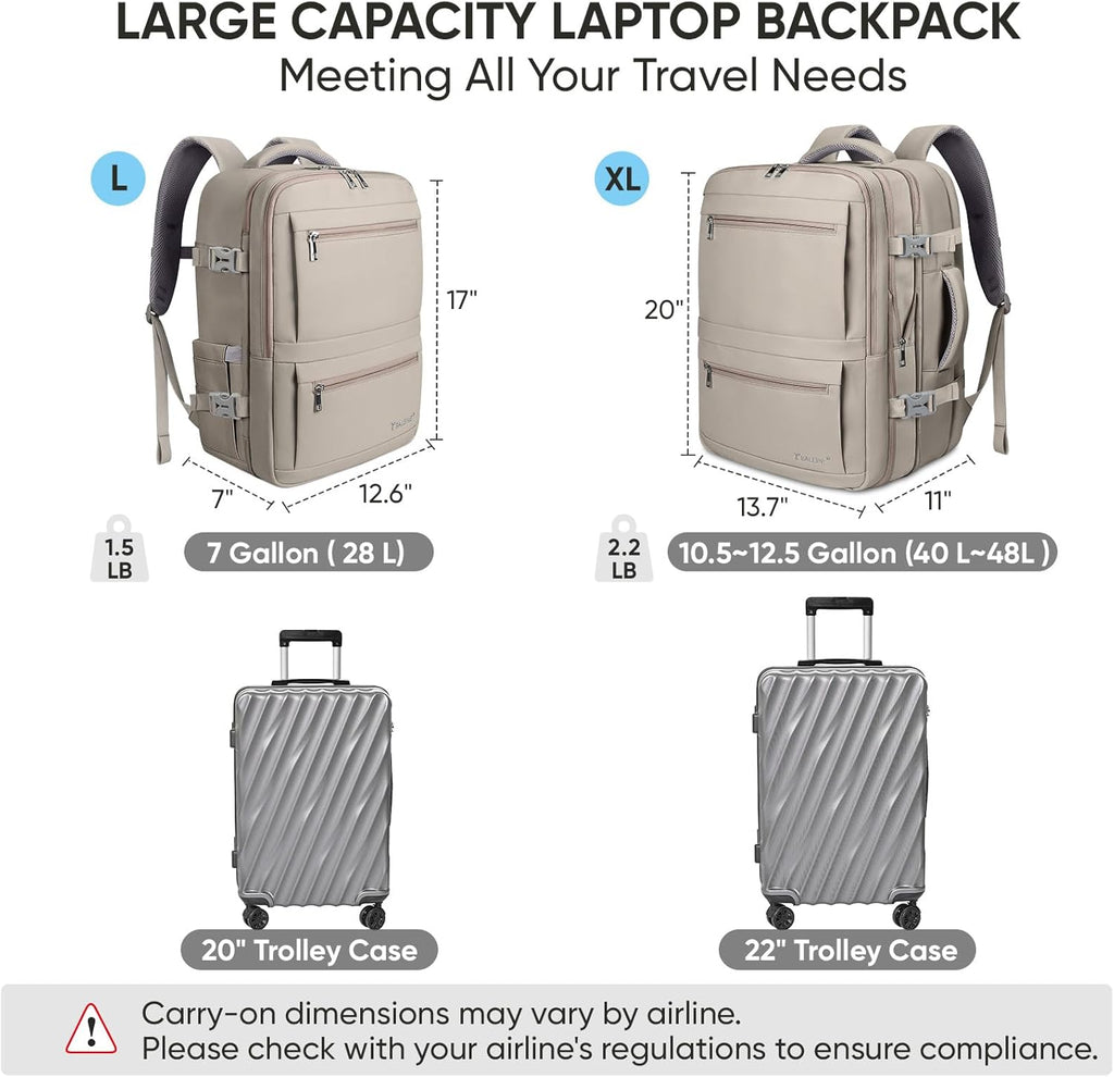 BALEINE Travel Backpack for Women Men, Large Sturdy Carry On Laptop Backpack Gifts for Business, Casual, Weekender, Hiking (Large, Beige)