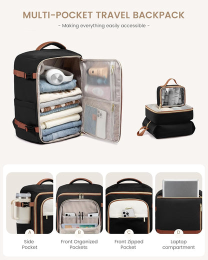 LOVEVOOK 40L Travel Backpack Carry on Flight Approved,Travel Bag for Women with 3 Packing Cubes, Personal Item Bag Fits 17" Laptop, Water-resistant Carry On Backpack for Airplanes