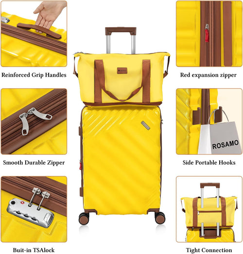 5 piece Luggage Set Expandable Suitcase 22x14x9 Airline Approved Carry on, ABS Hard Case Suitcases with Spinner Wheels, TSA Lock (Yellow)