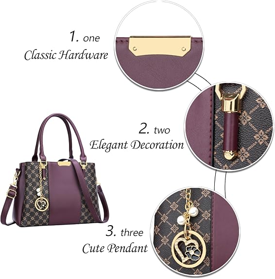 KKXIU 3 Zippered Compartments Purses and Handbags for Women Top Handle Satchel Shoulder Ladies Bags