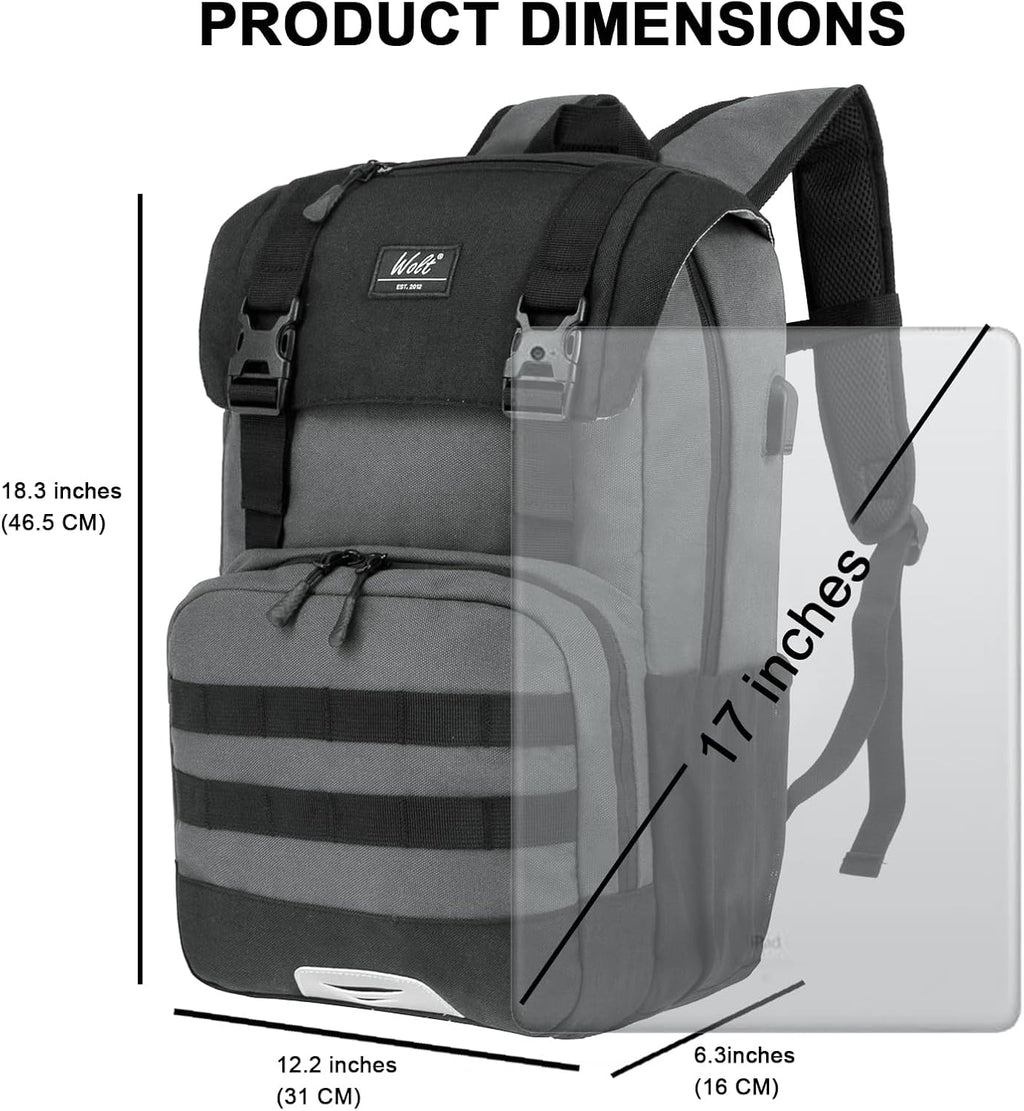 WOLT Laptop Backpack with USB Charging Port Fits Up to 17 Inch Laptop, College Backpack for Men Women, Computer Business Bookbag, Grey