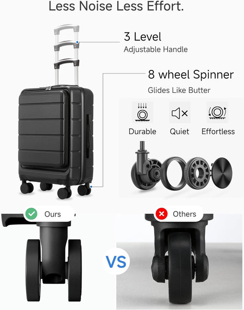 Carry On Luggage 22 x 14 x 9 Airline Approved, H1F Front Pocket Hardside Suitcase with Spinner Wheels, TSA Lock, Includes Tote Bag (FX-Lite, Beige, 3 Piece Sets)