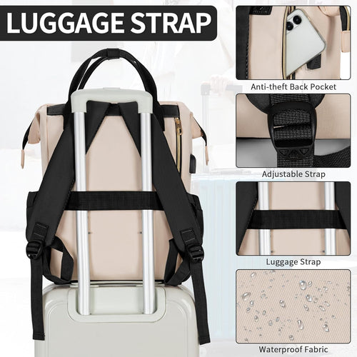 ANILD Travel Laptop Backpack for Women, 15.6 Inch Work Backpack with USB Charging and Port Luggage Strap, Airline Approved Business Work Bag for Nurse College Teacher