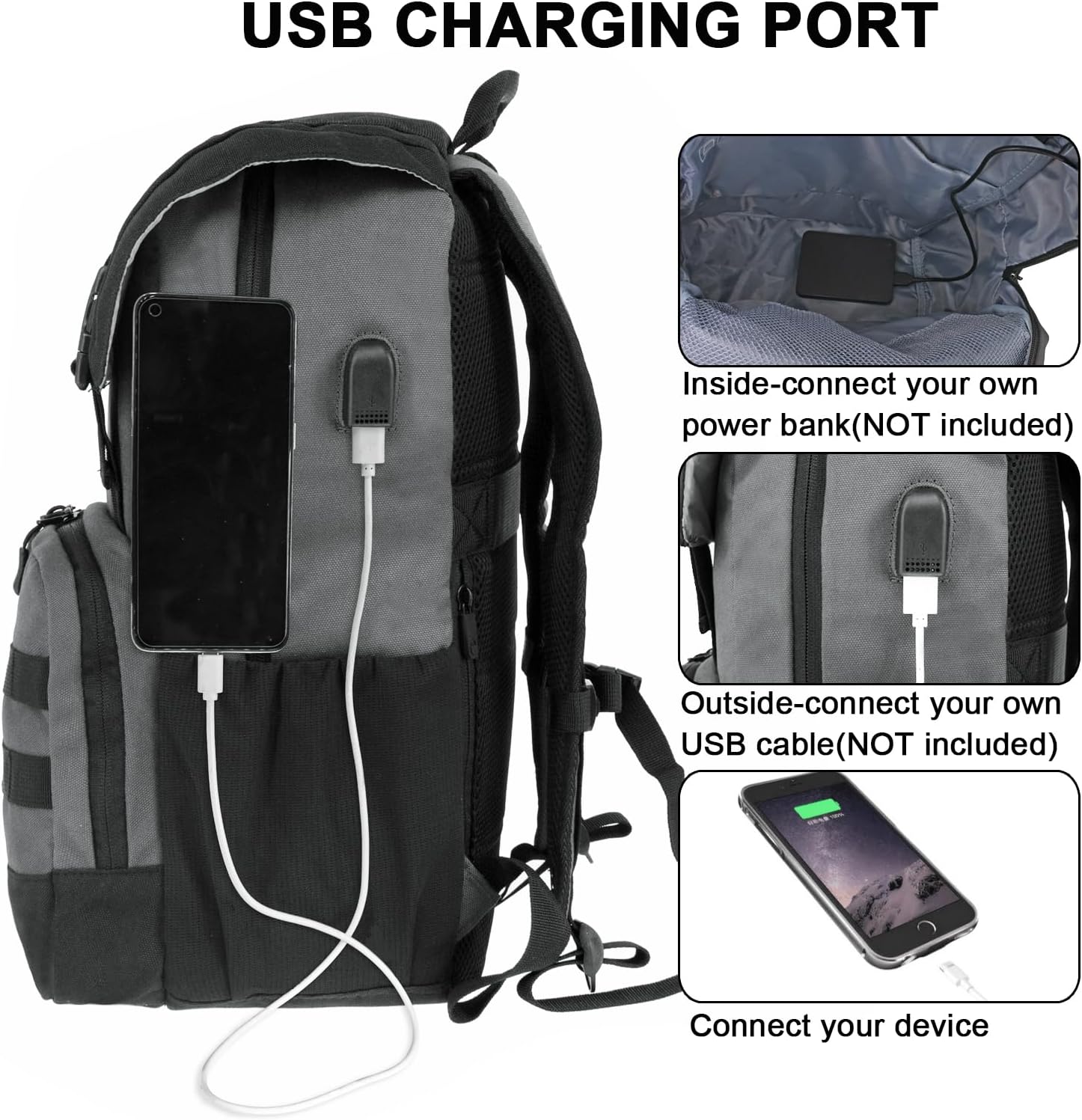 WOLT Laptop Backpack with USB Charging Port Fits Up to 17 Inch Laptop, College Backpack for Men Women, Computer Business Bookbag, Grey
