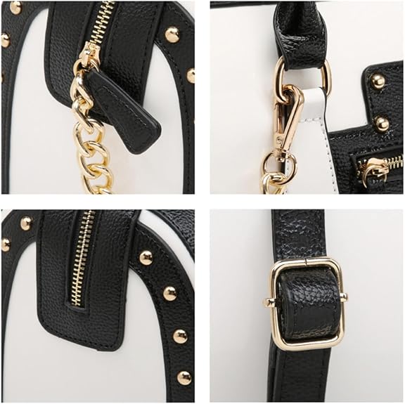 Dasein Women's Barrel Bag Shiny Patent Faux Leather Handbag with Rivet Decoration Top Handle Satchel Shoulder Purse