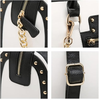 Dasein Women's Barrel Bag Shiny Patent Faux Leather Handbag with Rivet Decoration Top Handle Satchel Shoulder Purse