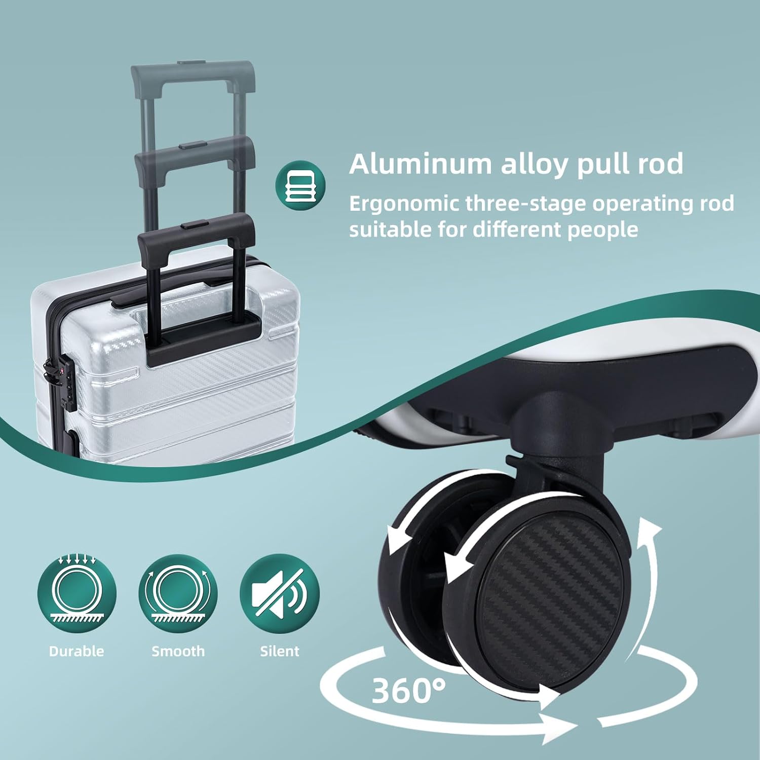 Luggage Sets 3 Piece, 100% PC Hardside Luggage with Spinner Wheel TSA LOCK Lightweight Quiet Suitable for Men and Women, Family Travel Y01 Silver 20/24/28(Diagonal stripes)