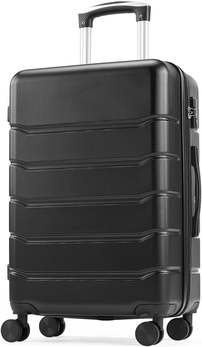 OLIXIS Central Hardside Expandable Luggage with Spinner Wheels, Black, 24 in