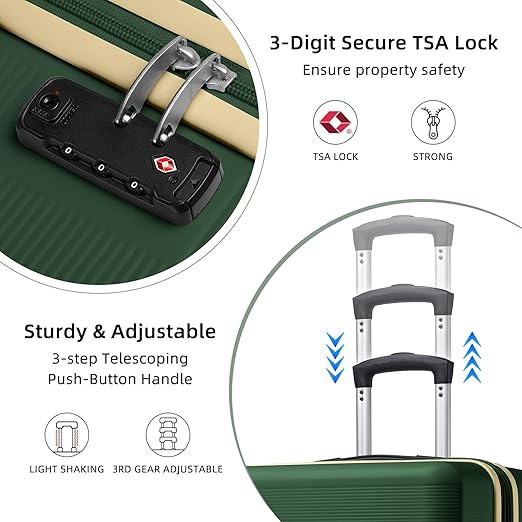 LARVENDER Luggage Sets 5 Piece, Expandable(Only 28in) ABS Suitcase with Duffel Bag 360° Spinner Wheels, Durable Luggage Set Clearance Carry On Suitcase Set For Women Men, Olive Green