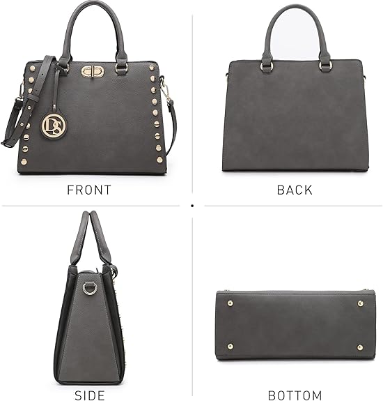 Dasein Women Medium Satchel Handbag Work Tote Shoulder Bag Top Handle Purse with Matching Clutch 2pcs Set