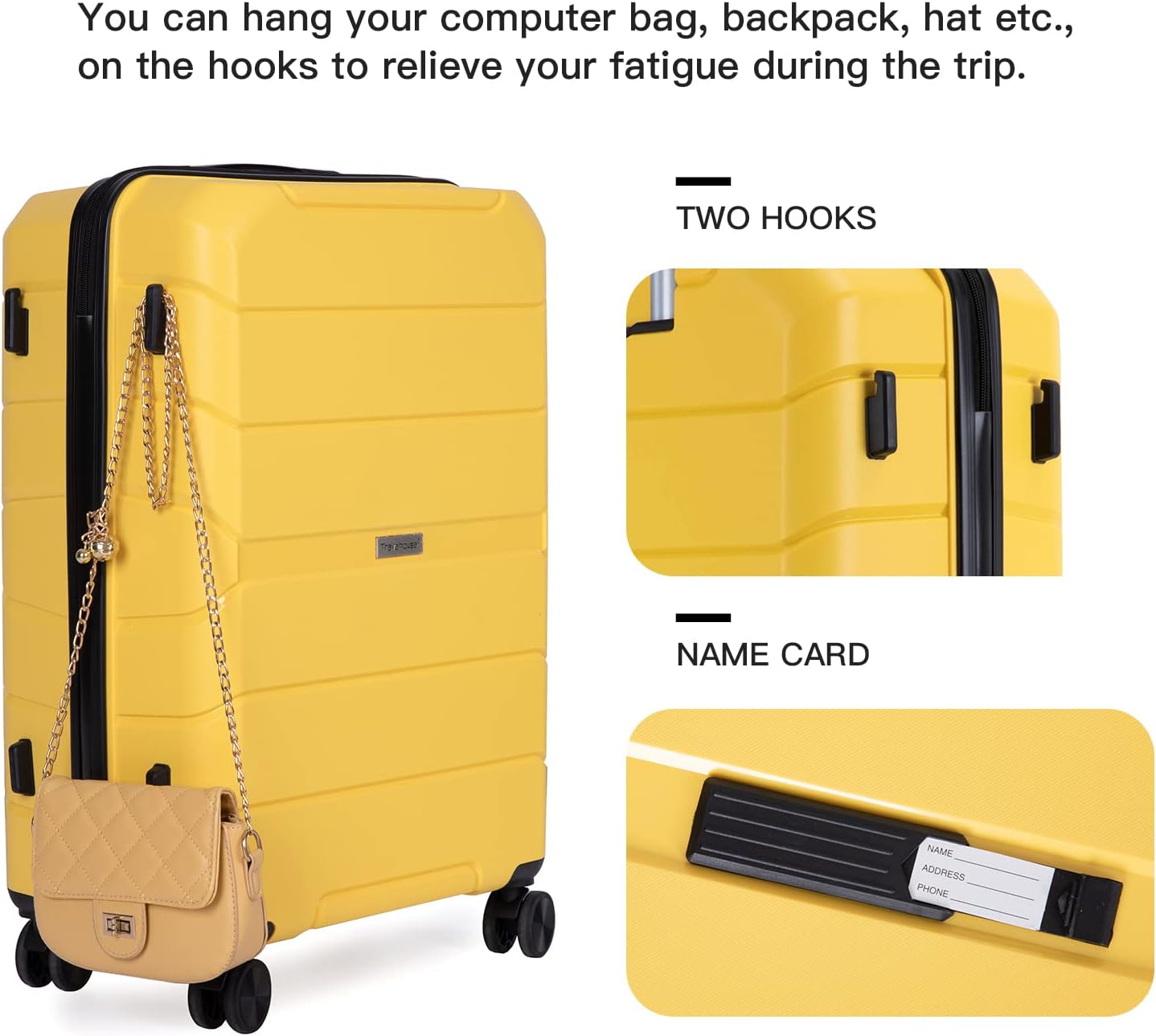 Travelhouse Luggage Sets 3 Piece PP Suitcase Set Hardside Spinner Wheel Luggage Clearance Lightweight TSA Lock for Travel, Business(20/24/28)(Yellow)