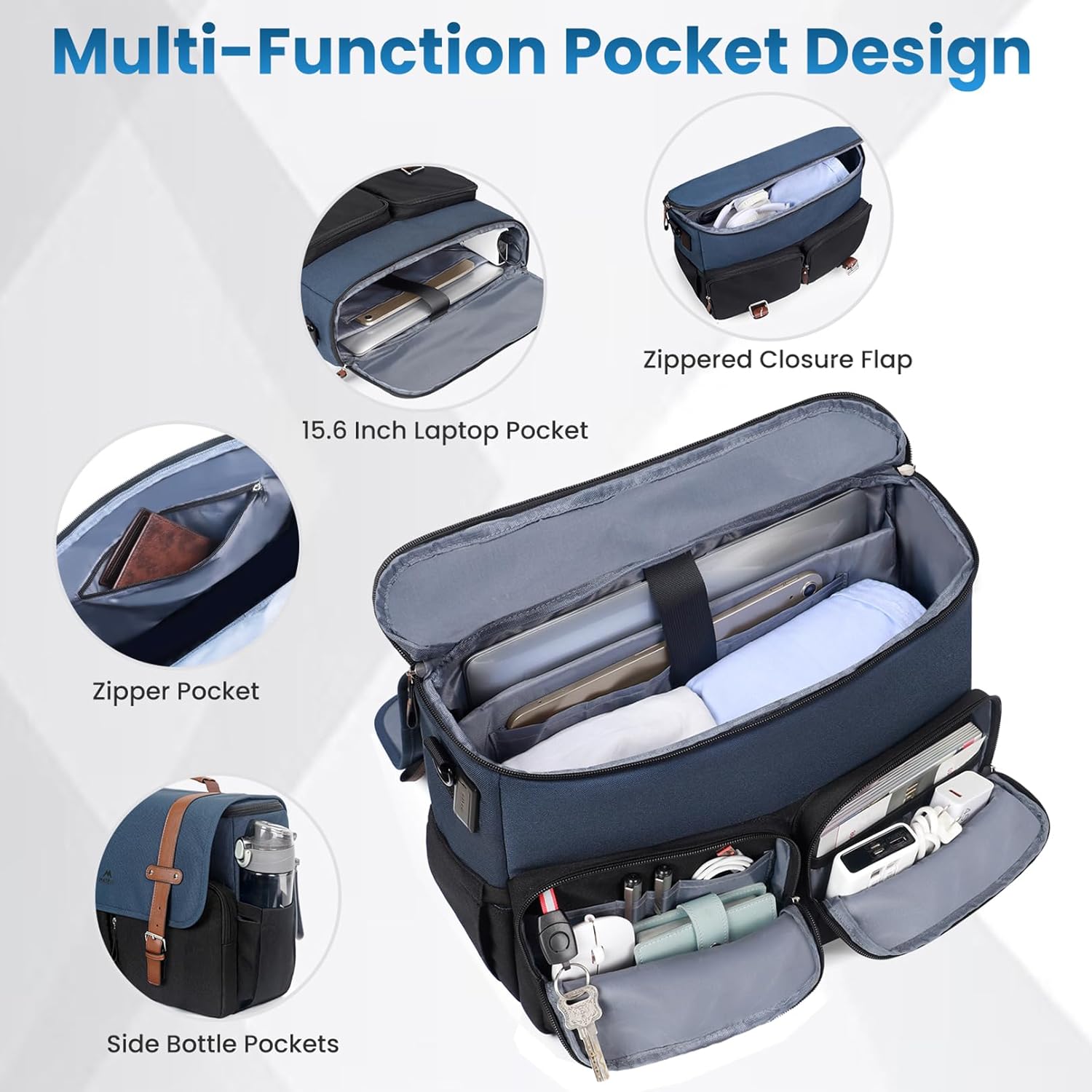 MATEIN Messenger Bag for Men with USB Charging Port, Large Crossbody Satchel 15.6 inch School Laptop Bags with Shoulder Strap, Water Resistant Work Computer Briefcase for Office Commuting College