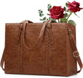 RAINSMORE Laptop Bag for Women, 15.6 inch Laptop Tote Bag PU Leather Computer Work Bag Lightweight Shoulder Handbags, Brown