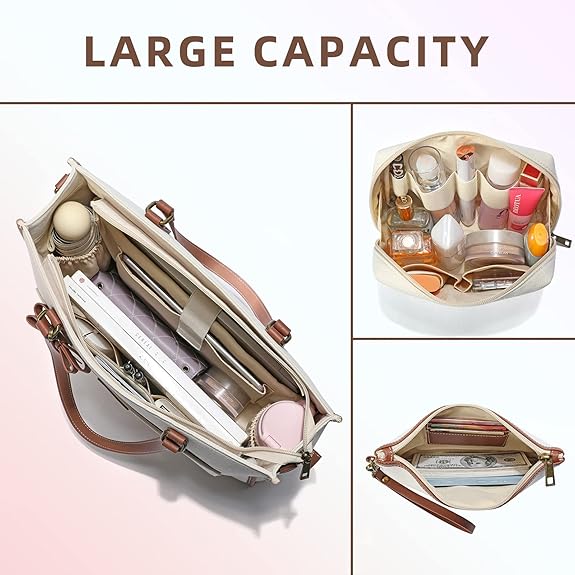 Keyli 3pcs Laptop Bag for Women,15.6 Inch Canvas Tote Bag Work Bags Large Business Computer Briefcase Shoulder Handbag Purse