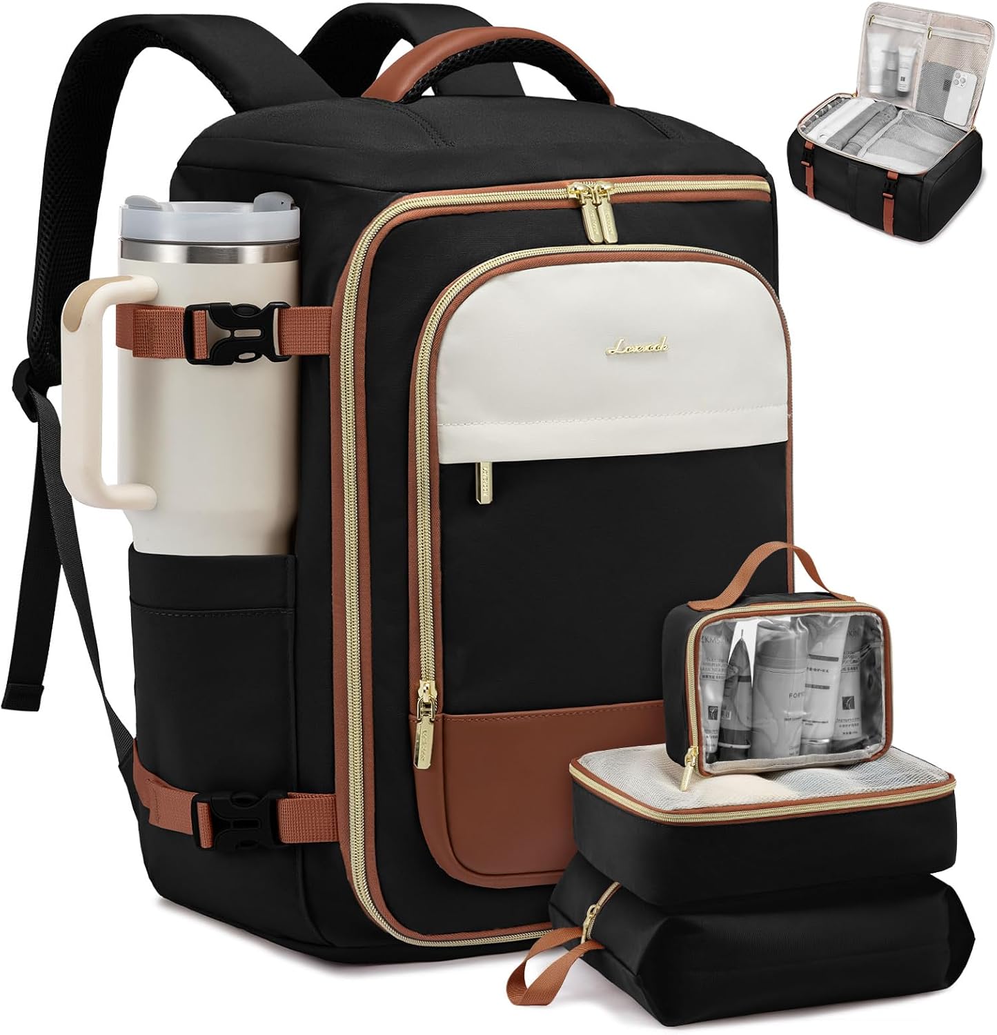 LOVEVOOK 40L Travel Backpack Carry on Flight Approved,Travel Bag for Women with 3 Packing Cubes, Personal Item Bag Fits 17" Laptop, Water-resistant Carry On Backpack for Airplanes