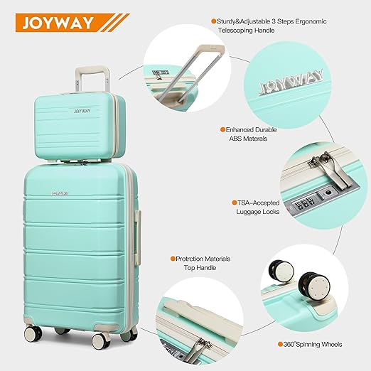 Joyway Luggage 5 Piece Sets， Lightweight Rolling Hardside Travel Suitcase with TSA Lock，Carry On Checked with Spinner Wheels for Women Light Green