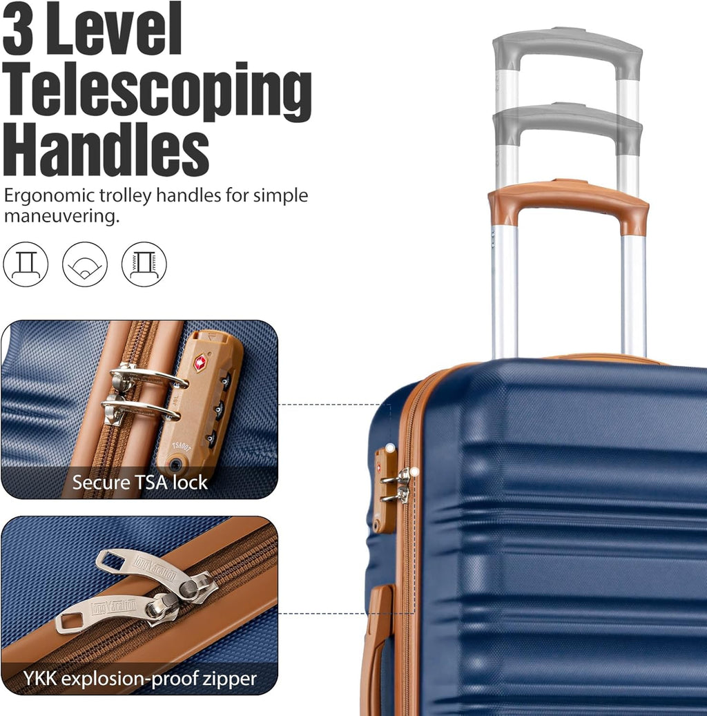 LONG VACATION Carry On Luggage Sets 3 Piece 20 Inch Suitcase Set, ABS+PC Hardshell Lightweight Travel Luggage