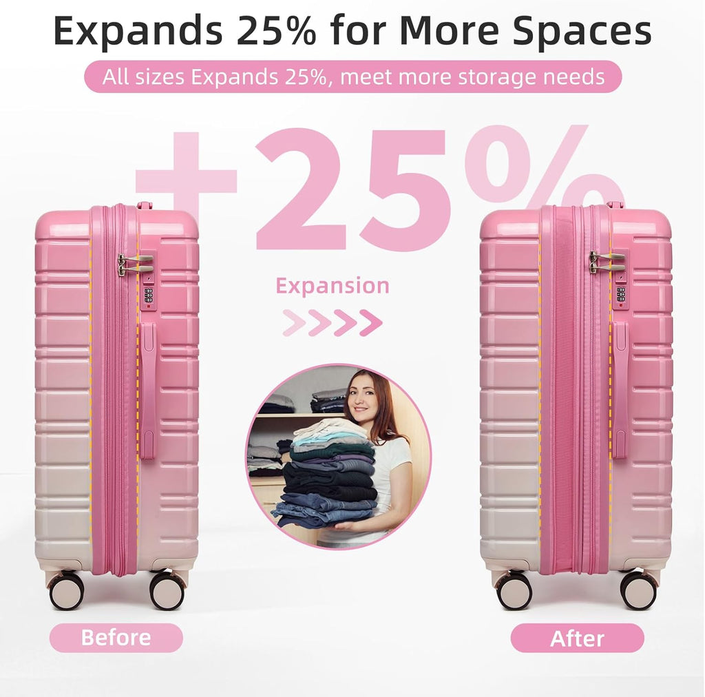 LARVENDER Luggage Sets 5 Piece Hardside Expandable Suitcase with Wheels Lock,PC+ABS Hardside Lightweight Rolling Suitcase