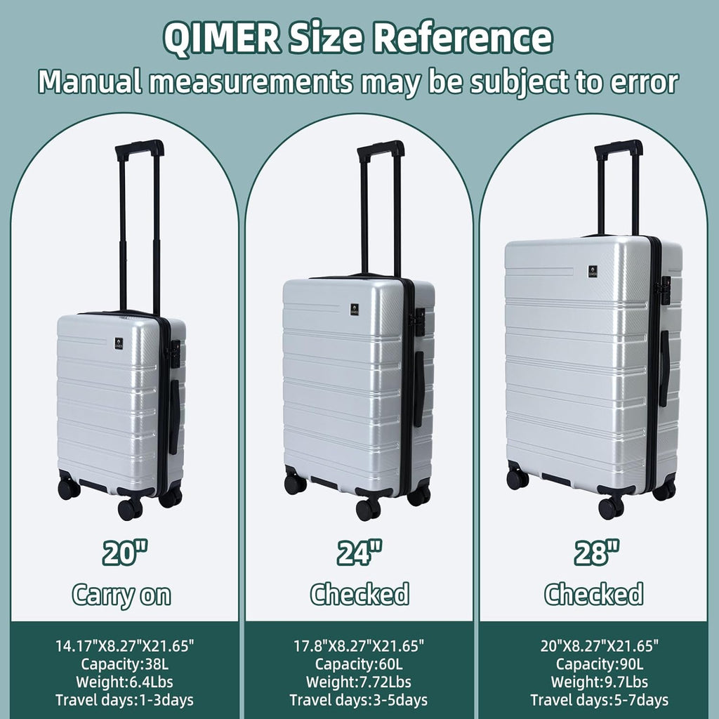 Luggage Sets 3 Piece, 100% PC Hardside Luggage with Spinner Wheel TSA LOCK Lightweight Quiet Suitable for Men and Women, Family Travel Y01 Silver 20/24/28(Diagonal stripes)