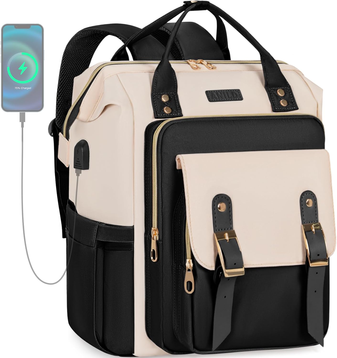 ANILD Travel Laptop Backpack for Women, 15.6 Inch Work Backpack with USB Charging and Port Luggage Strap, Airline Approved Business Work Bag for Nurse College Teacher